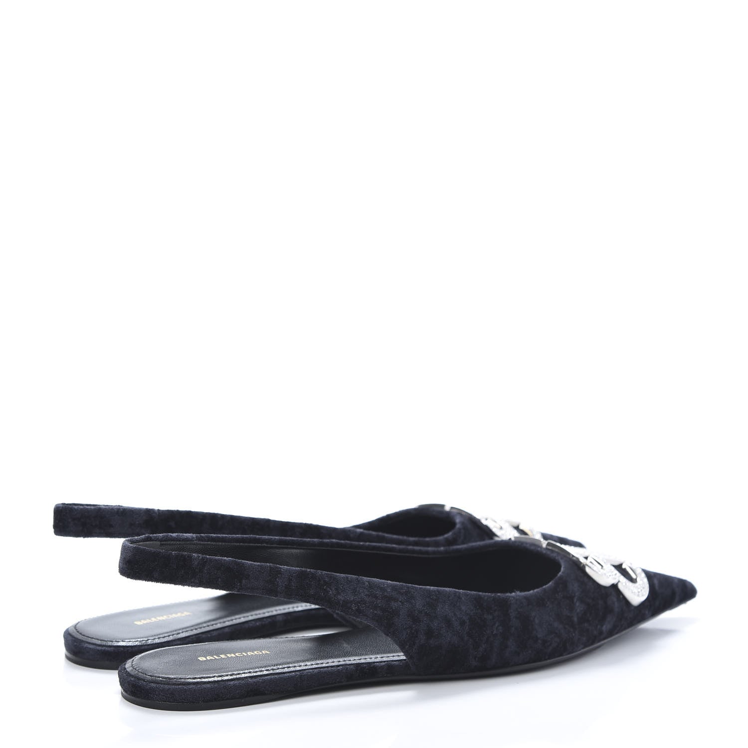 Balenciaga Velvet Crystal BB Knife Pointy Toe Slingback Flats 38.5 Black 4 of 11