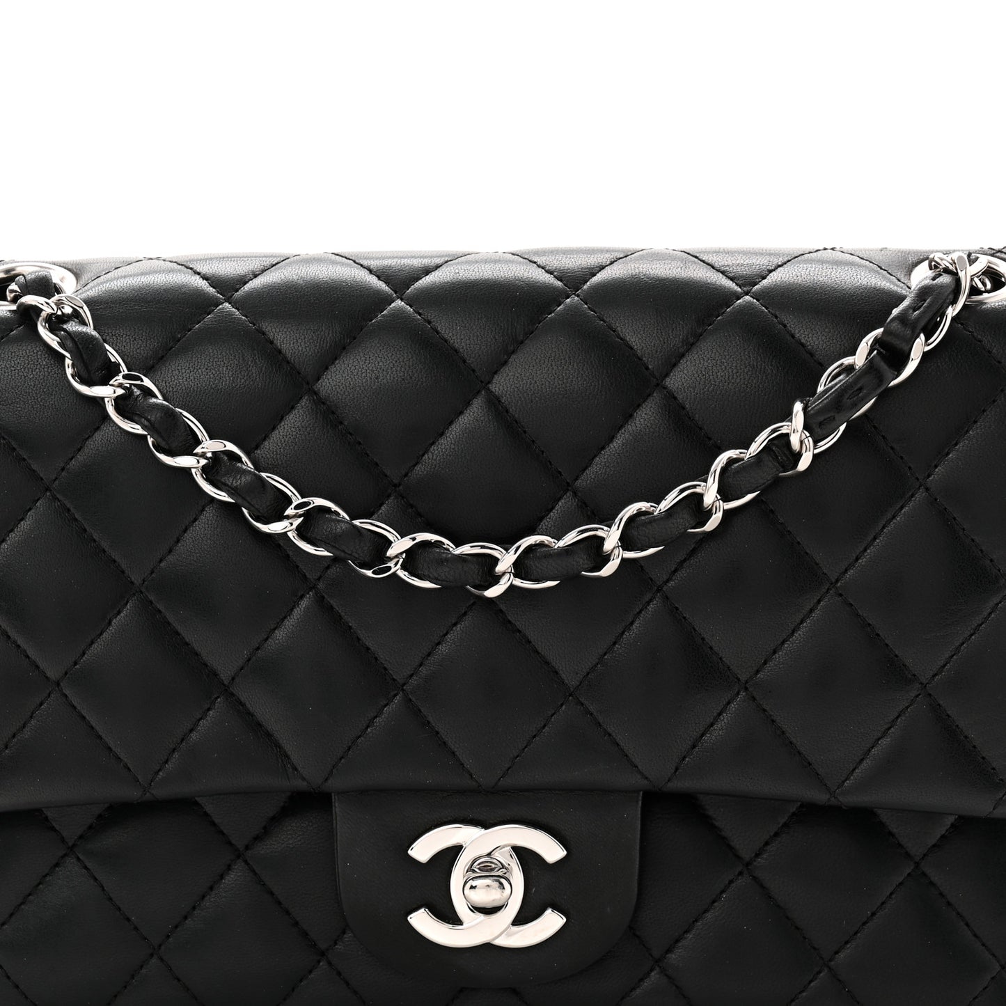Lambskin Quilted Medium Double Flap Black