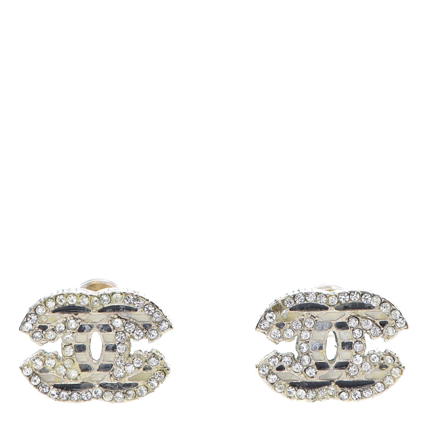 Crystal CC Enamel Striped Stud Earrings Gold