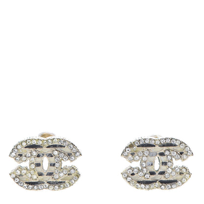 Chanel Crystal CC Enamel Striped Stud Earrings Gold 1 of 7
