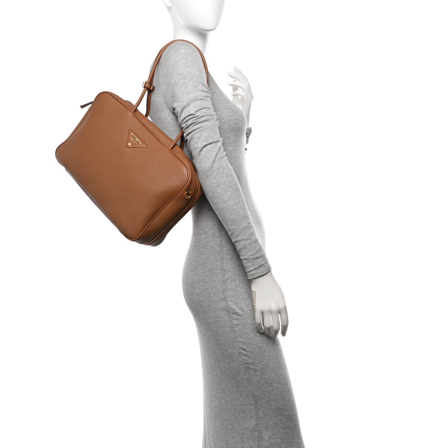 Prada Vitello Daino Large Top Handle Bag Caramel 2 of 10