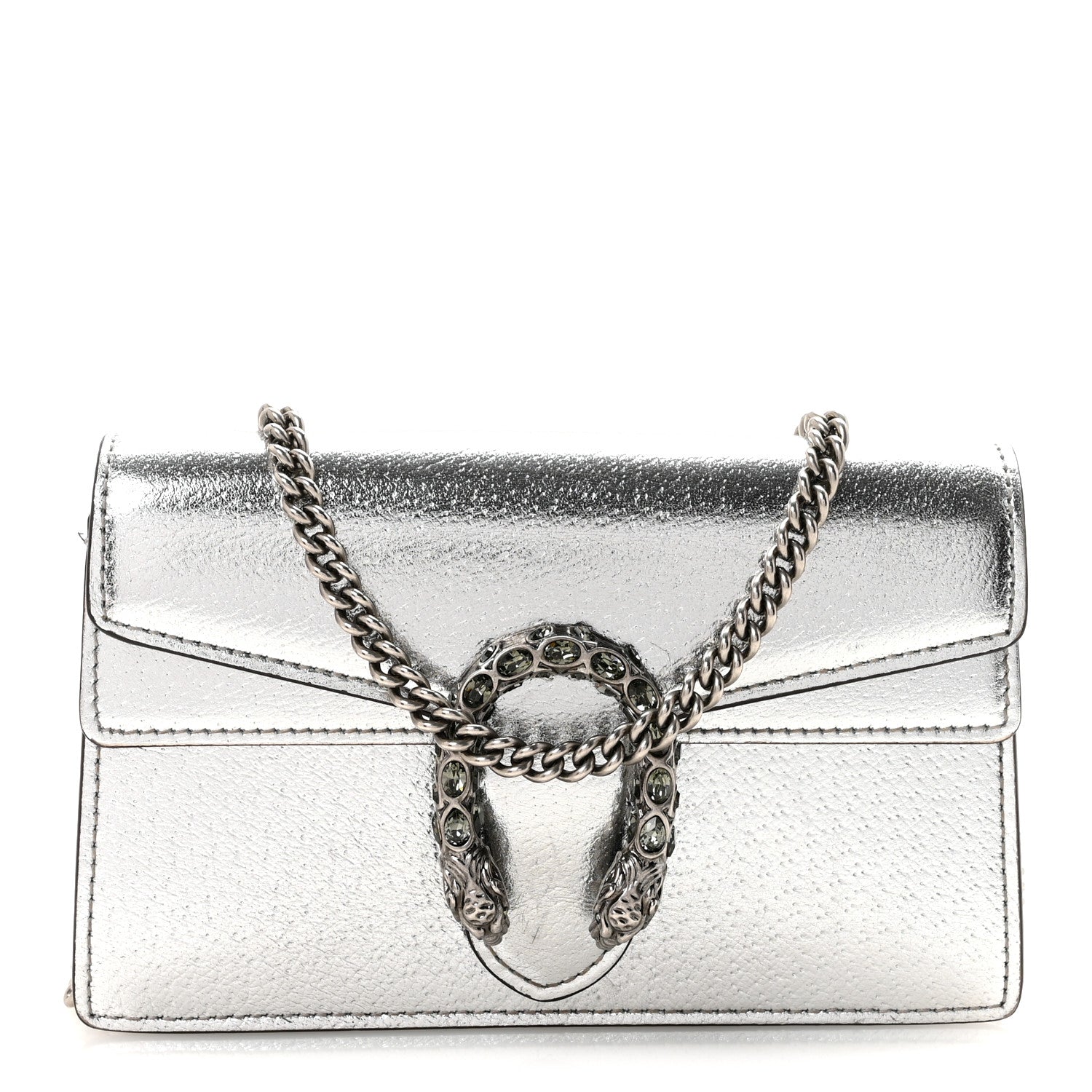 Gucci Metallic Calfskin Super Mini Dionysus Shoulder Bag Silver 1 of 9