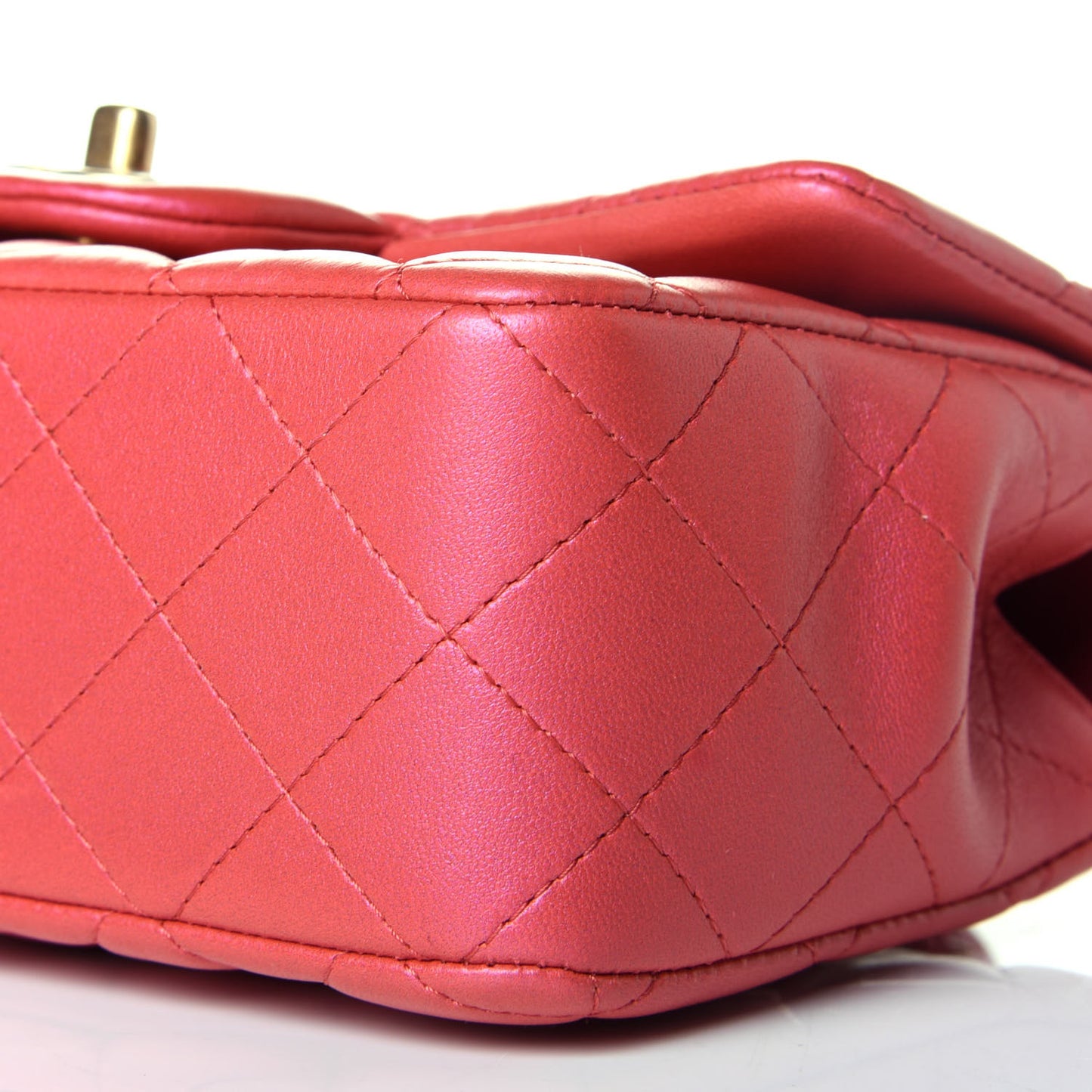 Iridescent Lambskin Quilted Mini Top Handle Rectangular Flap Red