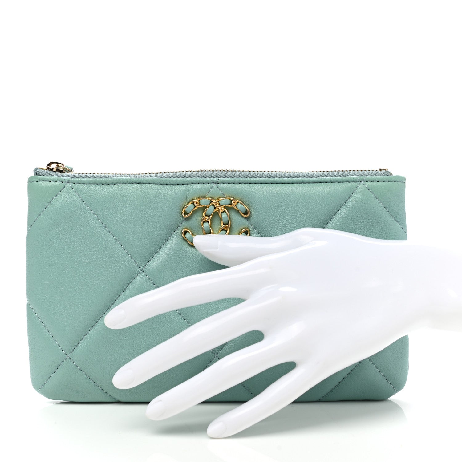 Chanel Goatskin Quilted Small Chanel 19 Pouch Light Blue 2 of 8