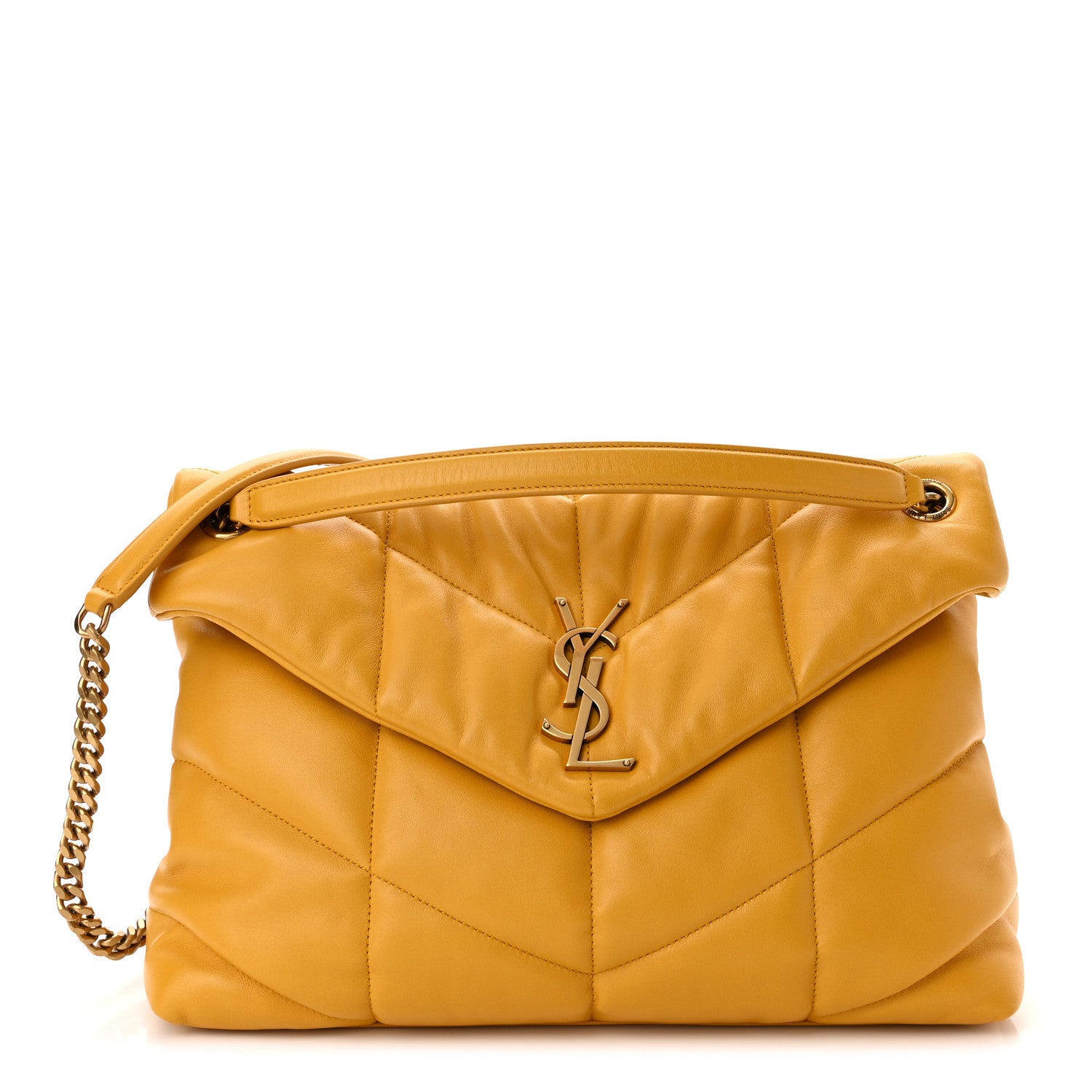 Saint Laurent Lambskin Quilted Medium Loulou Puffer Monogram Chain Satchel Saffran 1 of 10