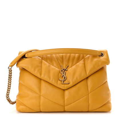Saint Laurent Lambskin Quilted Medium Loulou Puffer Monogram Chain Satchel Saffran 1 of 10