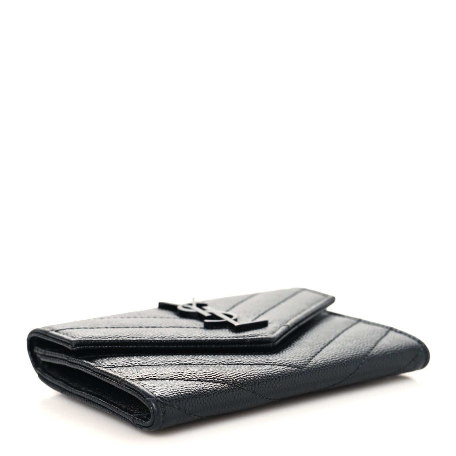 Saint Laurent Grain De Poudre Matelasse Chevron Small Monochrome Monogram Envelope Wallet Black 4 of 8