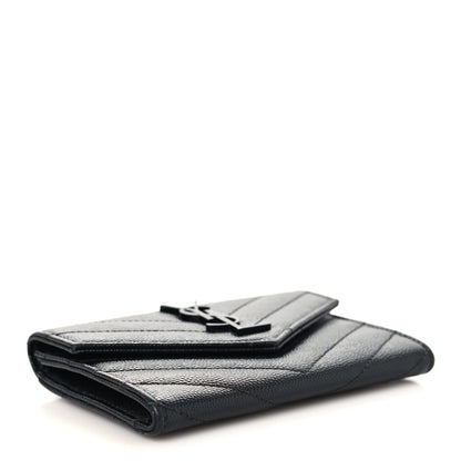 Saint Laurent Grain De Poudre Matelasse Chevron Small Monochrome Monogram Envelope Wallet Black 4 of 8