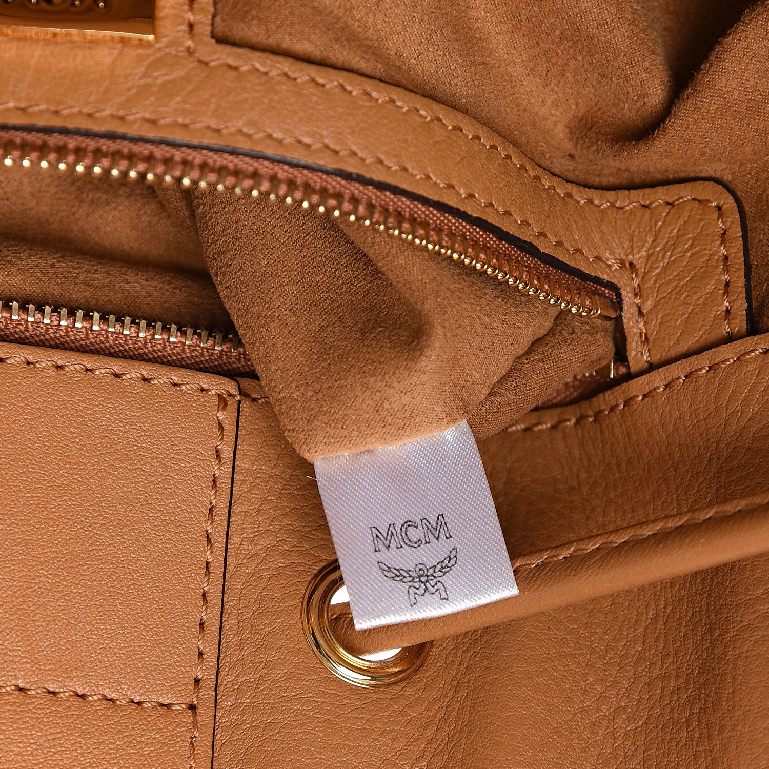 MCM Visetos Studded Small Drawstring Shopper Cognac 5 of 9