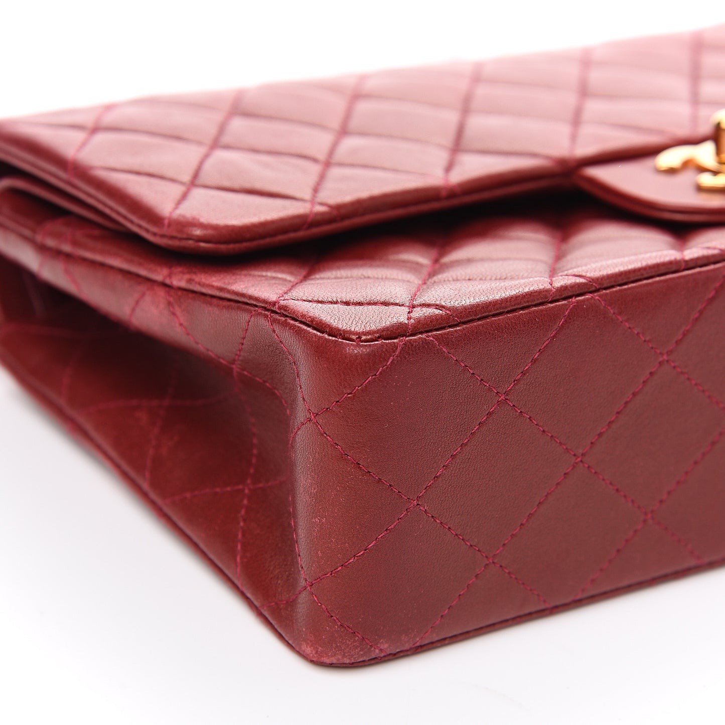 Lambskin Quilted Medium Double Flap Red