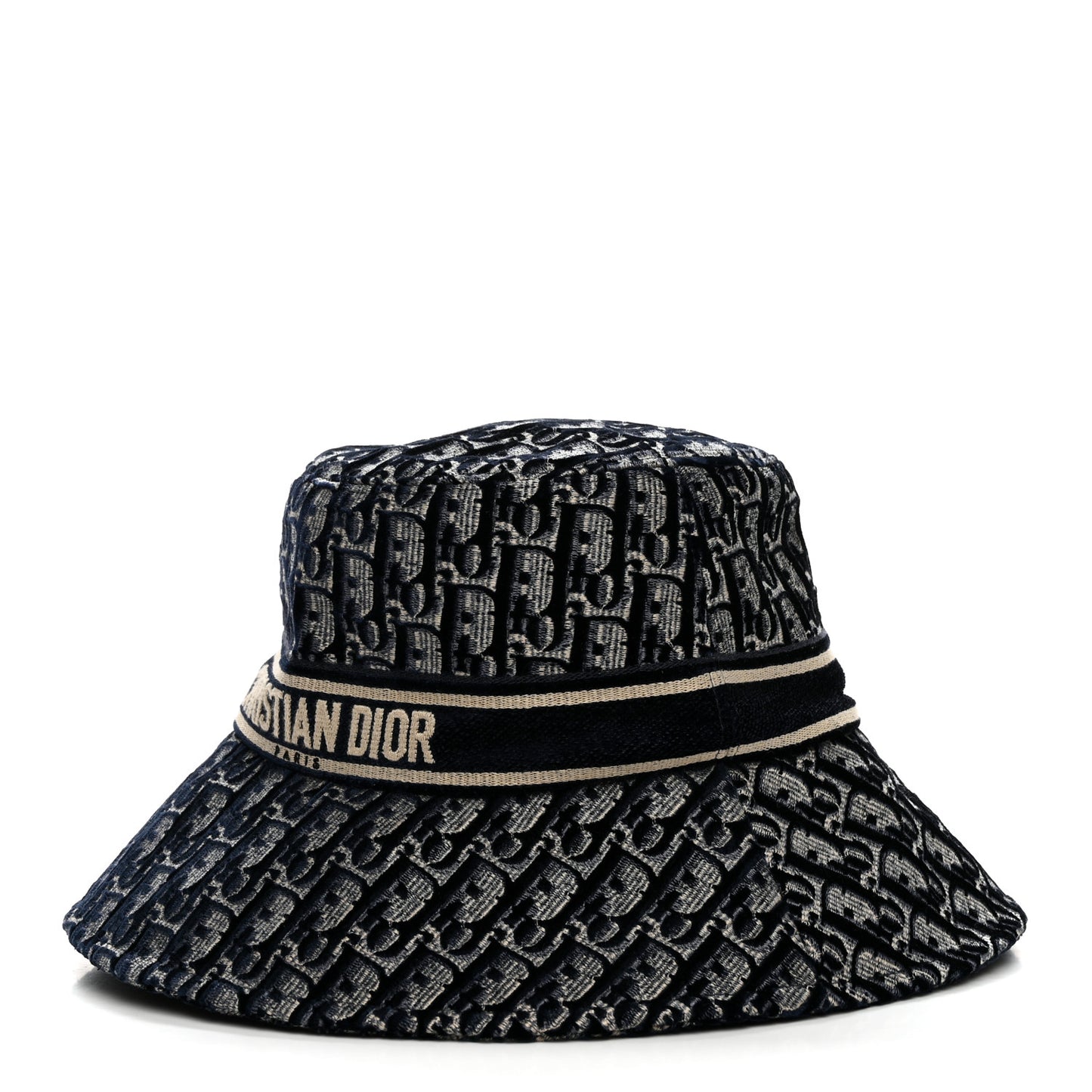 Velvet Oblique Large Brim Bucket Hat 58 Bleu Marine