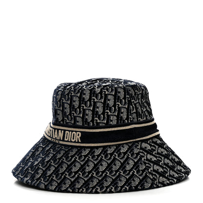 Christian Dior Velvet Oblique Large Brim Bucket Hat 58 Bleu Marine 1 of 8