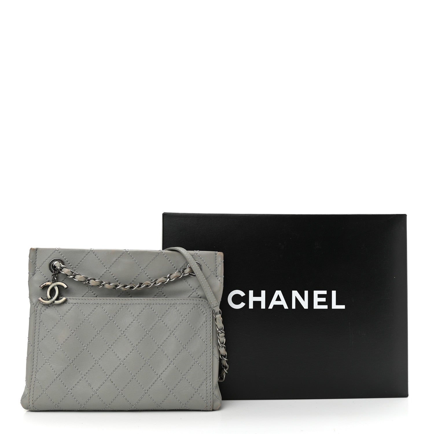 Chanel Calfskin Wild Stitch Small Shopping Tote Grey 11 of 11