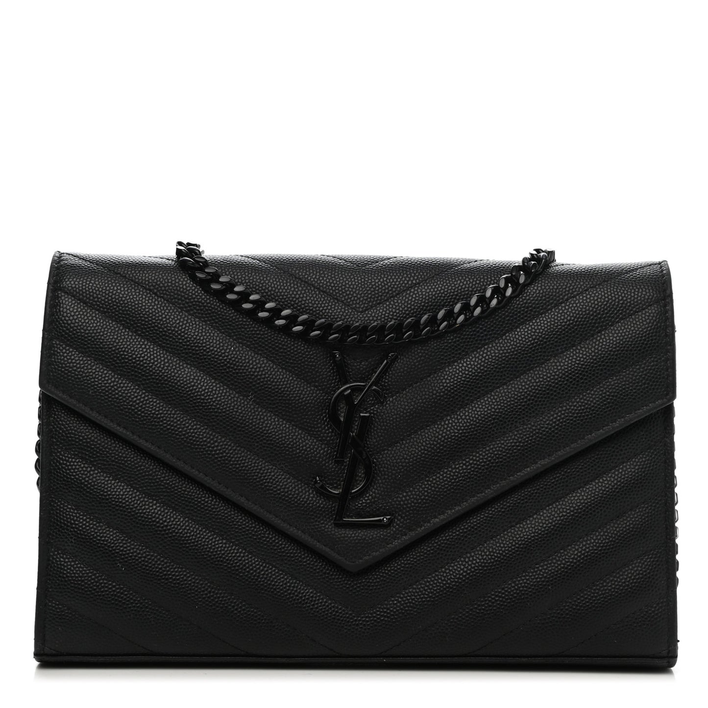 Grain De Poudre Matelasse Chevron Monogram Chain Wallet Black
