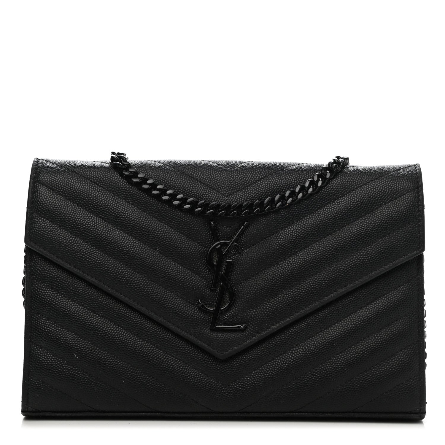 Saint Laurent Grain De Poudre Matelasse Chevron Monogram Chain Wallet Black 1 of 12