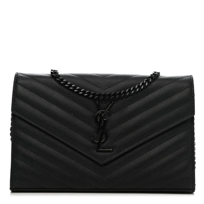 Saint Laurent Grain De Poudre Matelasse Chevron Monogram Chain Wallet Black 1 of 12