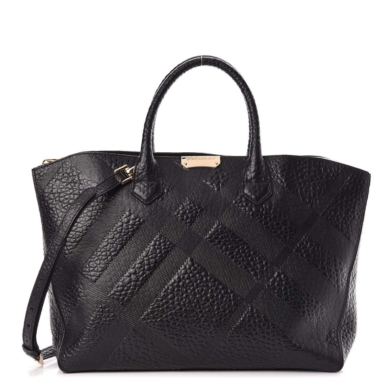 Burberry Heritage Grain Check Embossed Medium Dewsbury Tote Black 1 of 11