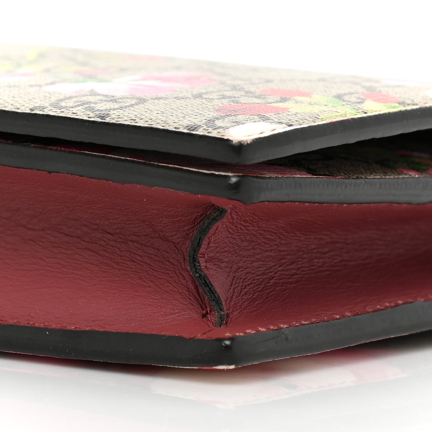 GG Supreme Monogram Blooms Chain Wallet Beige Multicolor Dry Rose