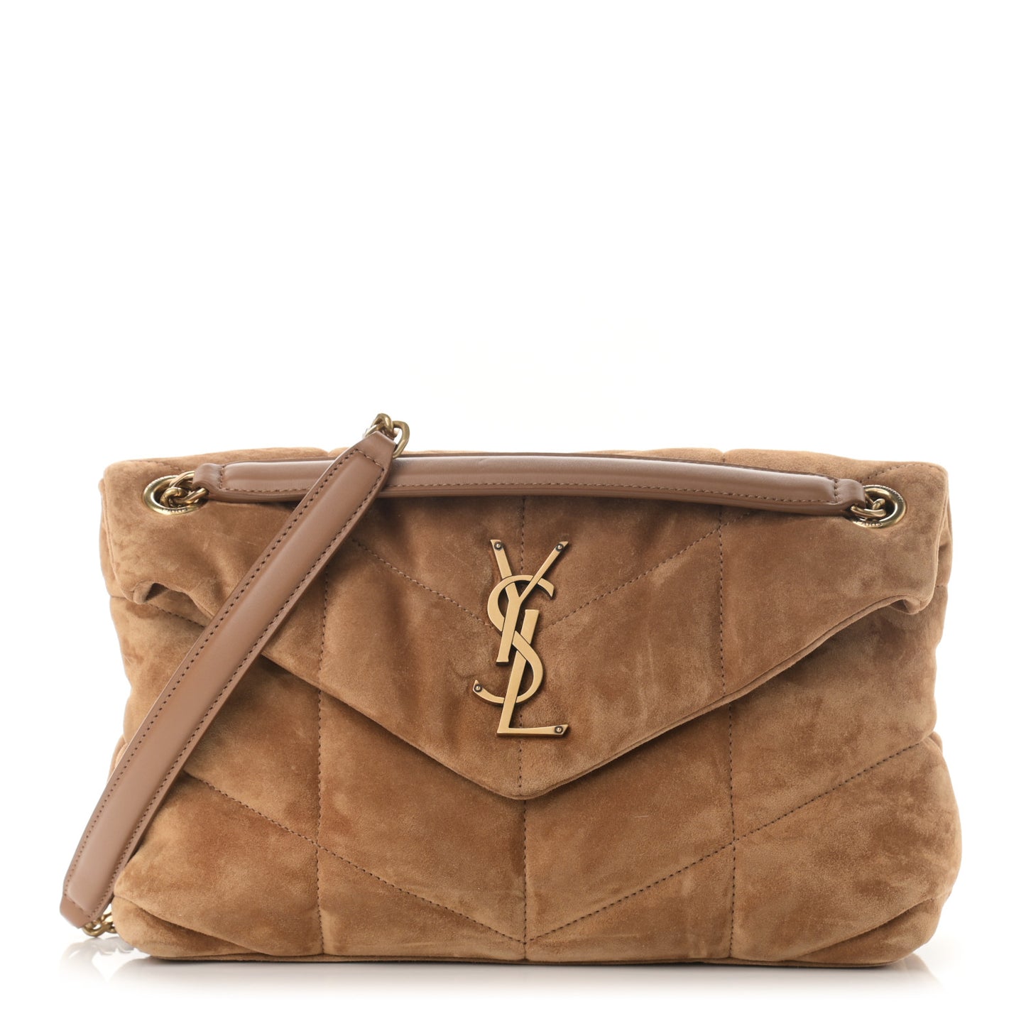 Suede Calfskin Quilted Small Loulou Puffer Monogram Chain Satchel Cinnamon