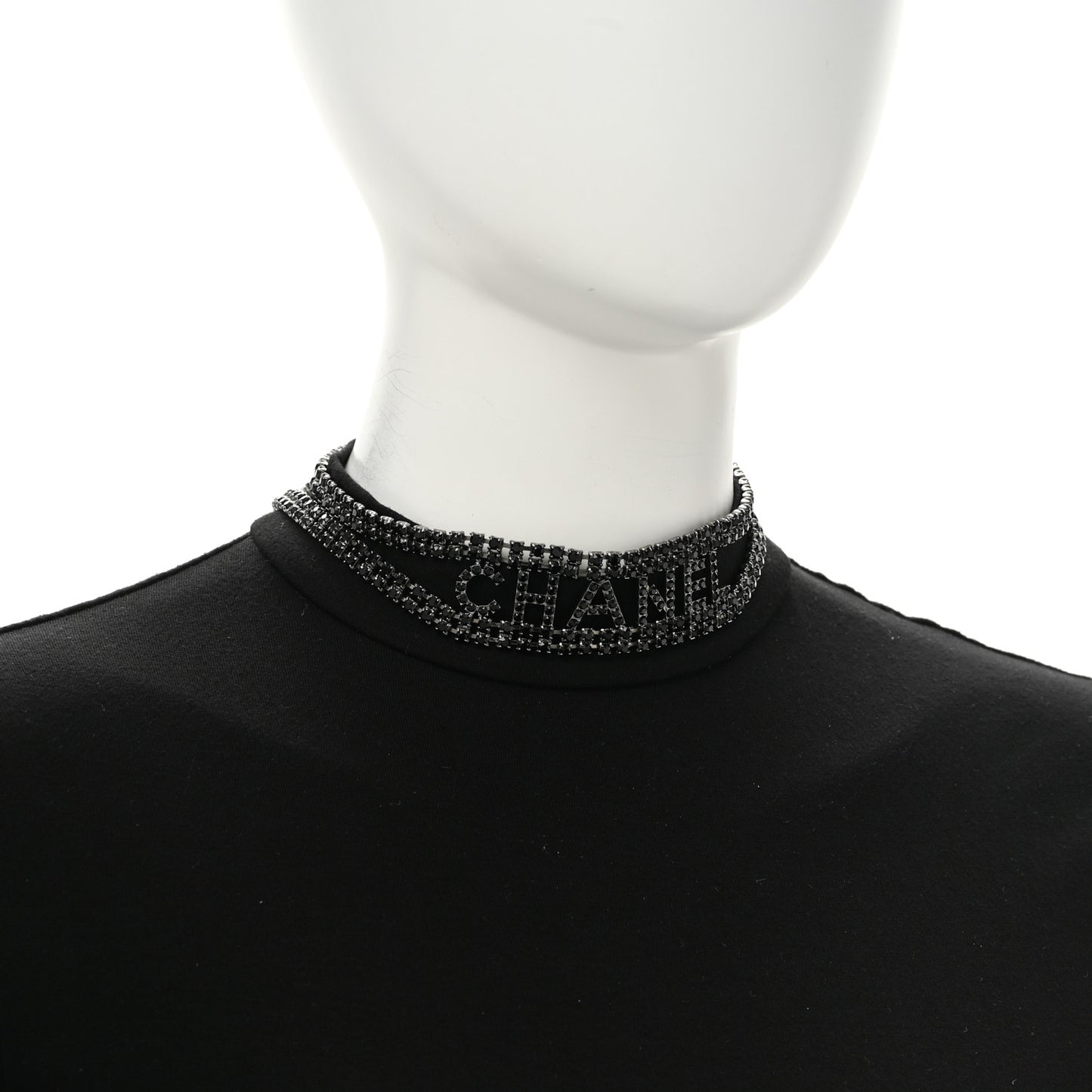 Crystal CC Logo Choker Necklace Silver Black