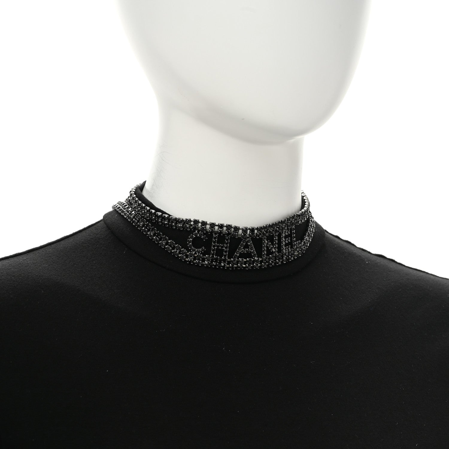 Chanel Crystal CC Logo Choker Necklace Silver Black 2 of 5