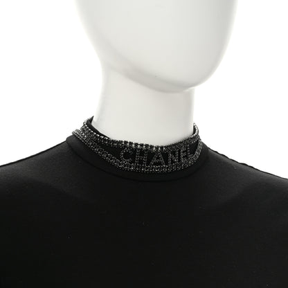 Chanel Crystal CC Logo Choker Necklace Silver Black 2 of 5