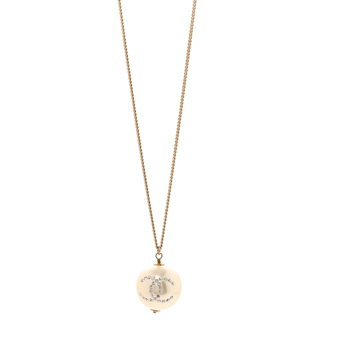 Pearl Crystal CC Pendant Necklace Gold