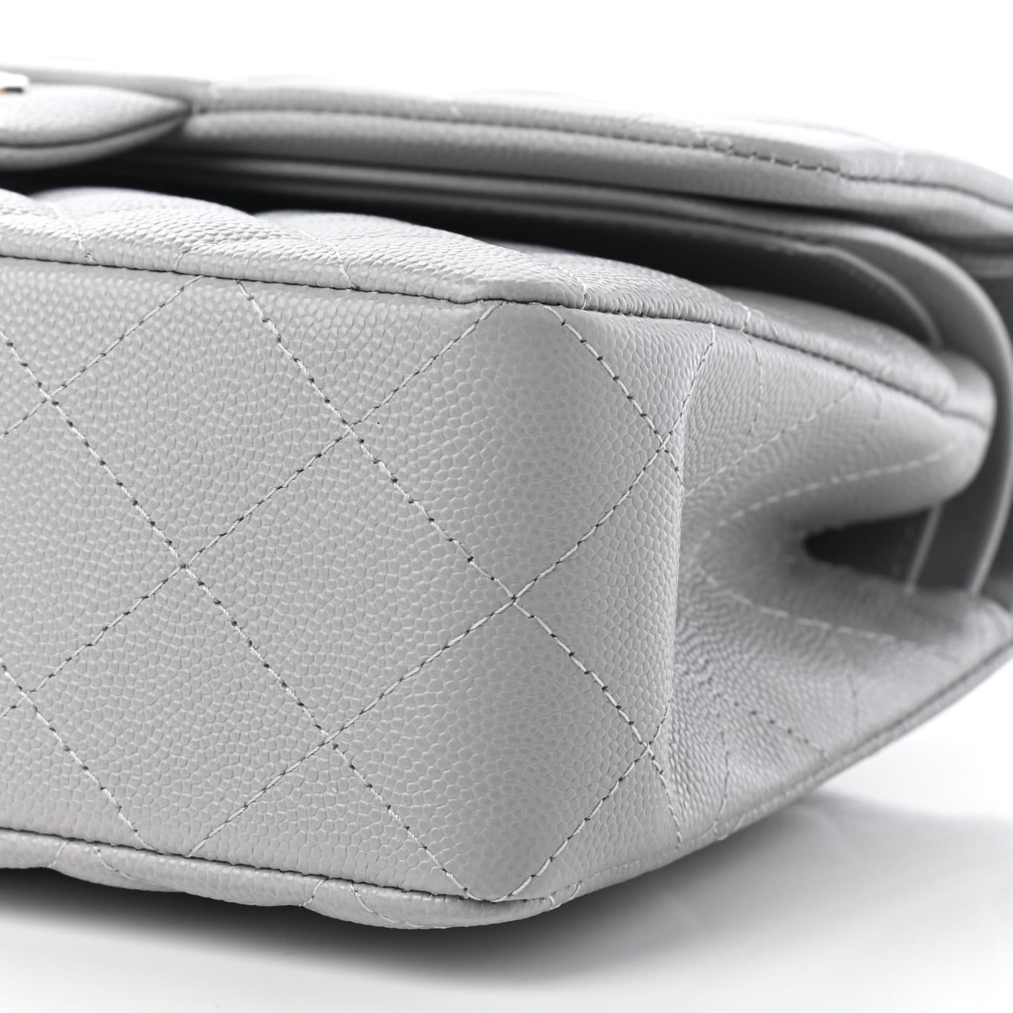 Caviar Quilted Small Double Flap Grey