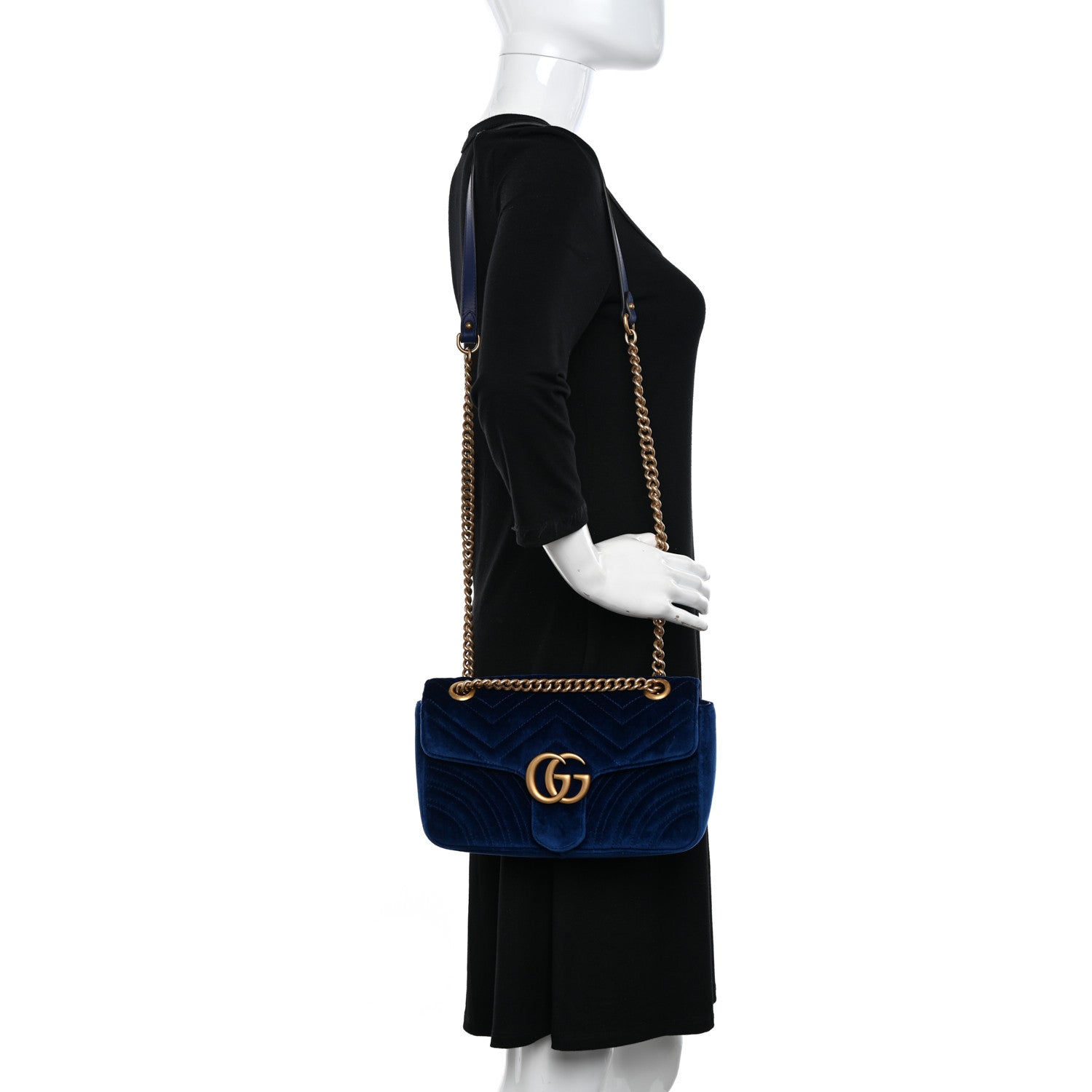 Gucci Velvet Matelasse Medium GG Marmont Shoulder Bag Cobalt Blue 2 of 10