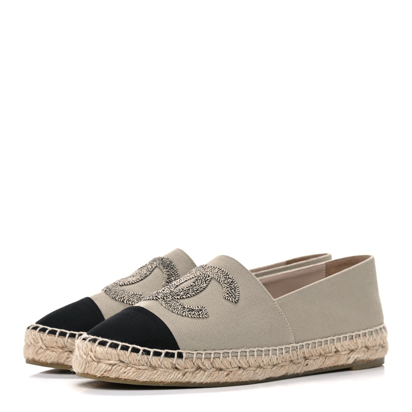 Canvas Grosgrain CC Espadrilles 39 Beige Black