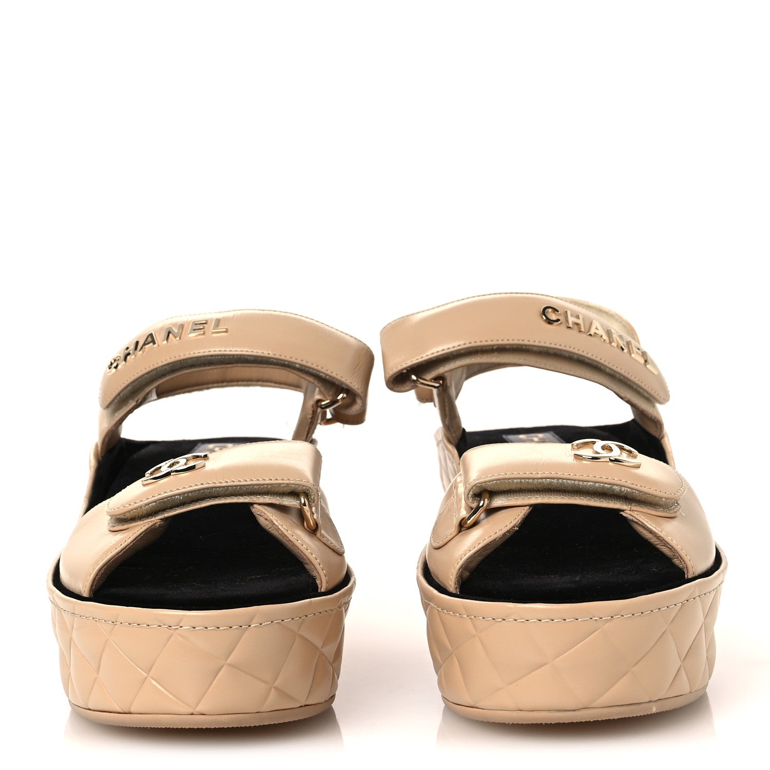Chanel Shiny Calfskin Logo Platform Sandals 40 Beige 3 of 14