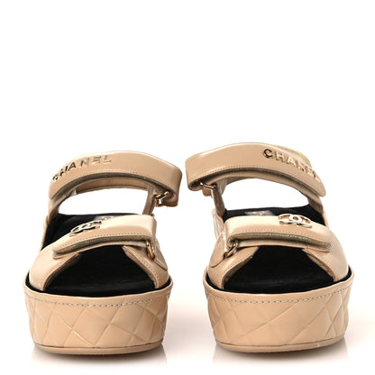 Chanel Shiny Calfskin Logo Platform Sandals 40 Beige 3 of 14