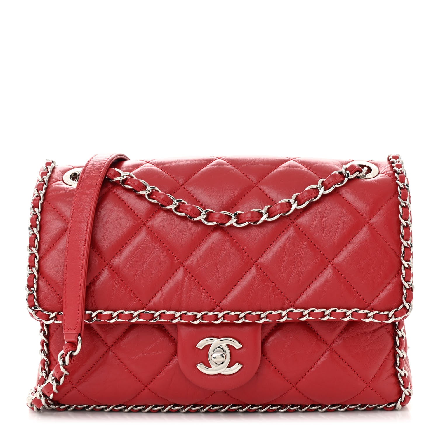 Chanel Crumpled Calfskin Medium Chain All Over Flap Red 1 of 10