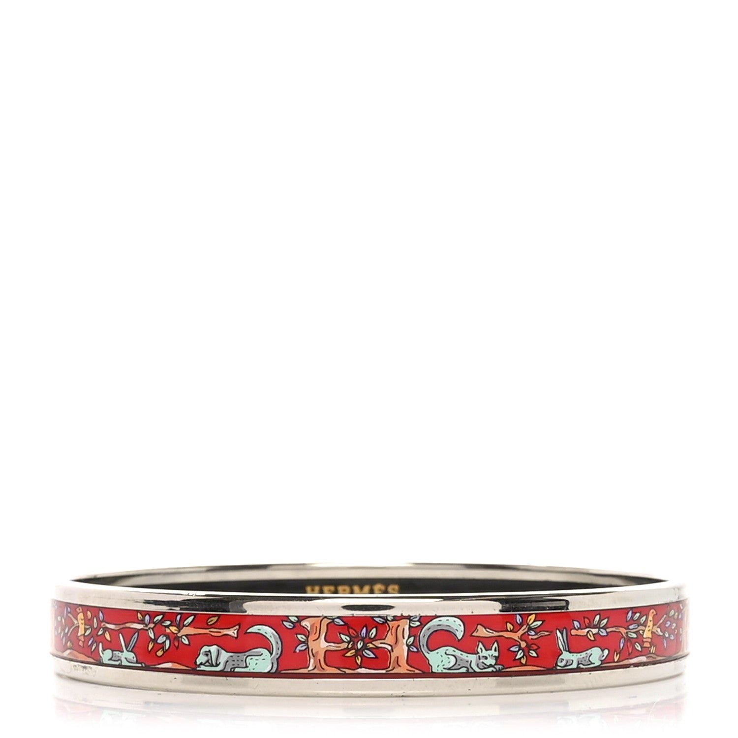 Hermes Enamel Printed Narrow Forest Animals Bracelet 70  Red 1 of 5