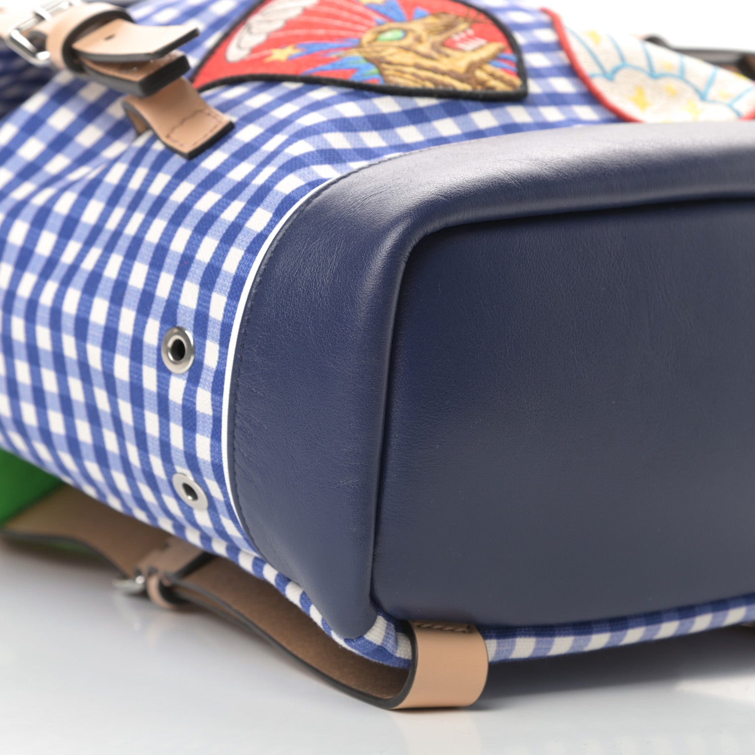 Gucci Coated Canvas Childrens Gingham Backpack Blue White 9 of 10