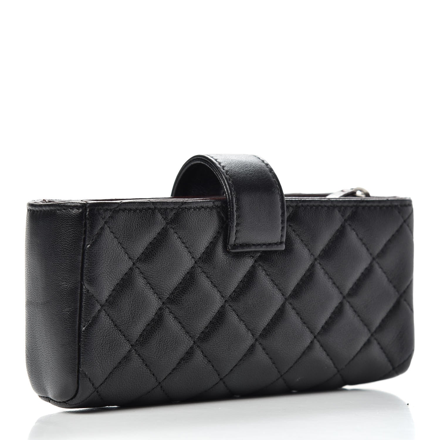Chanel Lambskin Quilted Mini Phone Holder Clutch Black 3 of 8