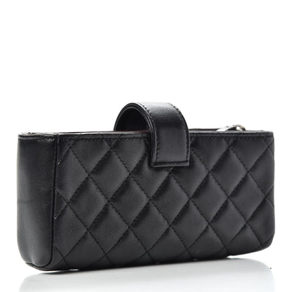 Chanel Lambskin Quilted Mini Phone Holder Clutch Black 3 of 8