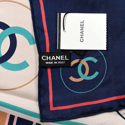 Chanel Silk CC Square Scarf Navy Multicolor 3 of 7