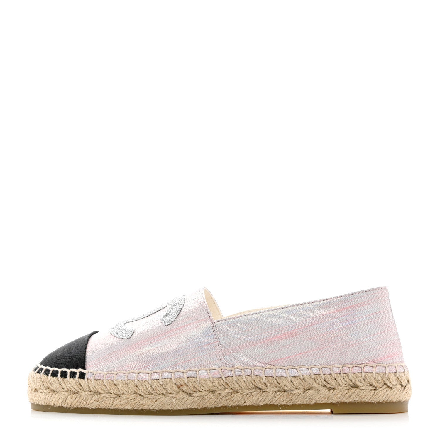 Chanel Laminated Lambskin Grosgrain Embroidered CC Espadrilles 40 Pink Silver Black 1 of 8