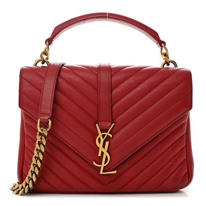 Saint Laurent Sheepskin Matelasse Chevron Monogram Medium College Bag Rouge 1 of 11