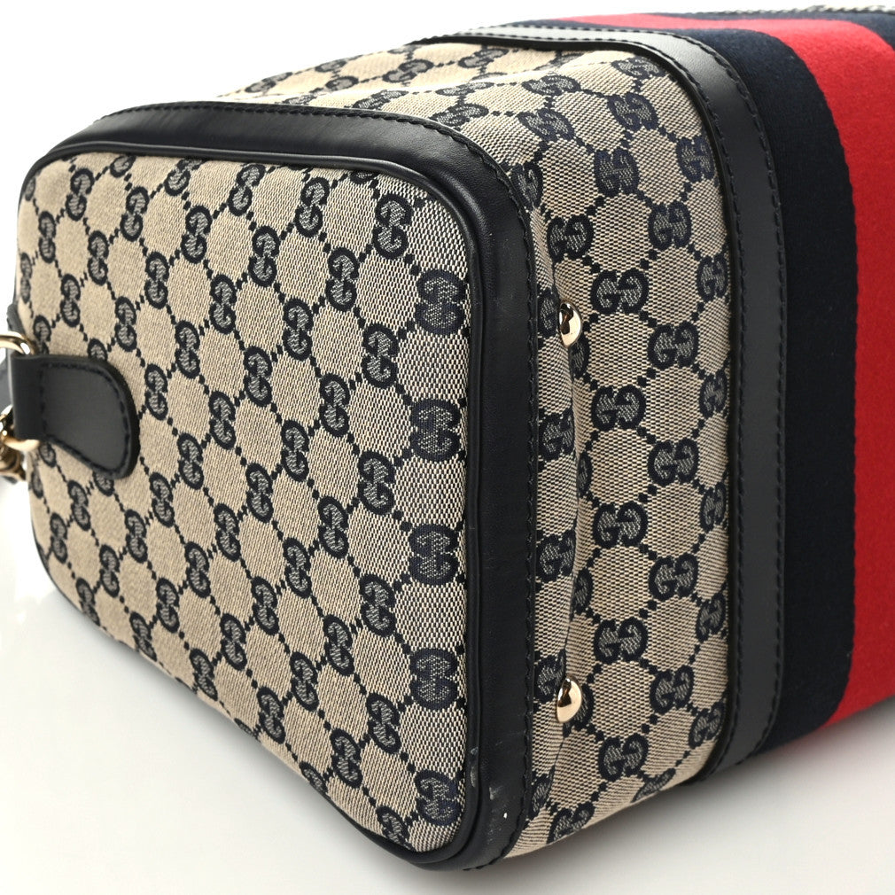 Monogram Selleria Calfskin Vintage Web Medium Boston Beige Blue