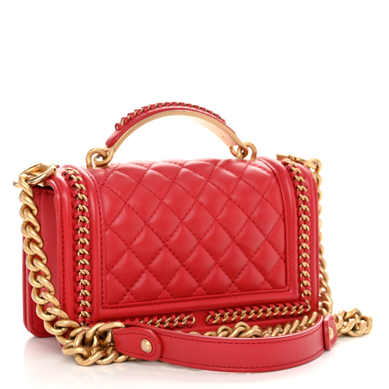 Chanel Calfskin Quilted Small Boy Top Handle Flap Red 3 of 12