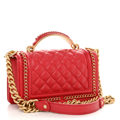 Chanel Calfskin Quilted Small Boy Top Handle Flap Red 3 of 12