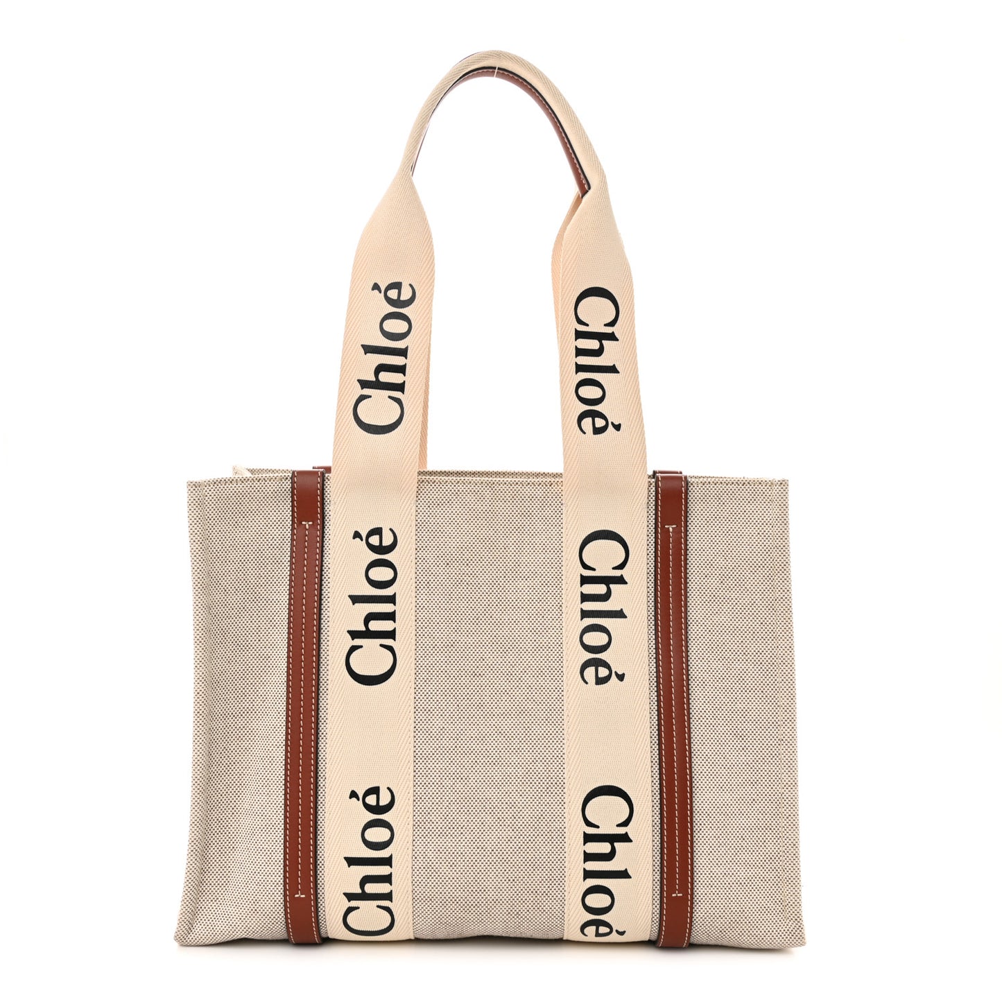Cotton Calfskin Medium Woody Ribbon Tote White Brown