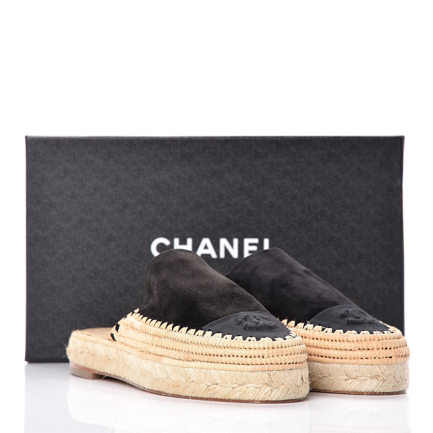 Suede Grosgrain CC Espadrille Mules 37 Black