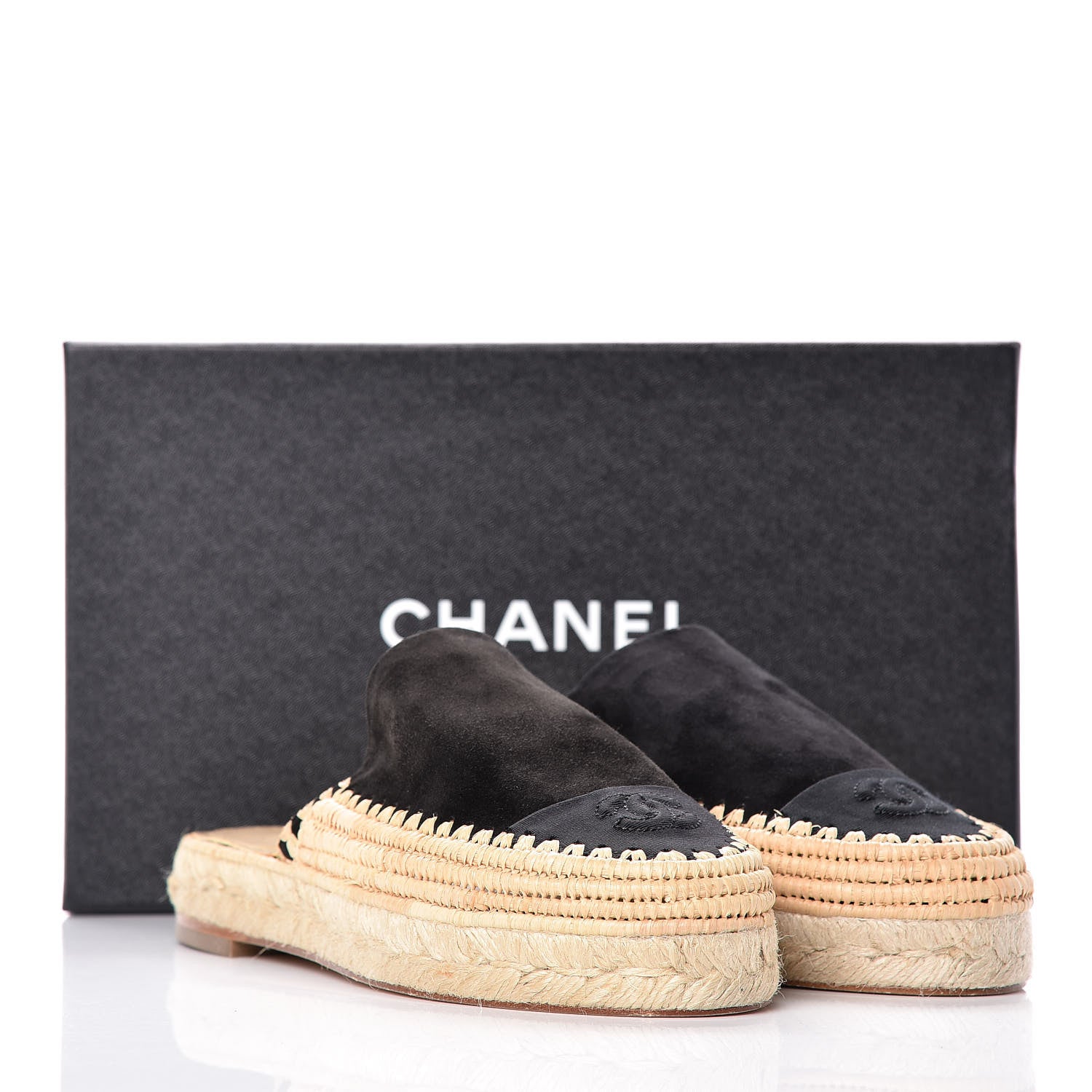 Chanel Suede Grosgrain CC Espadrille Mules 37 Black 13 of 13