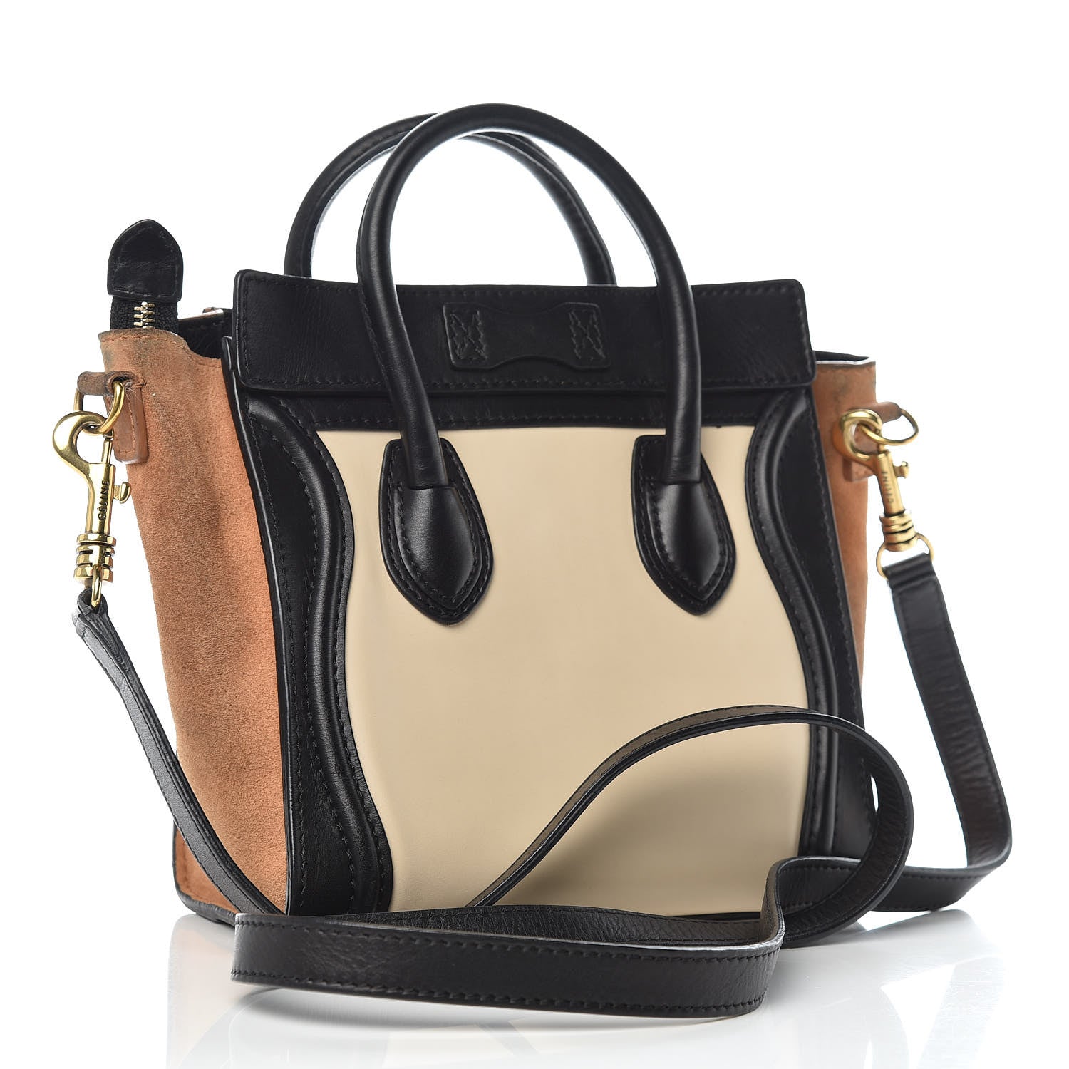 Celine Satin Calfskin Suede Nano Tri-Color Luggage Seashell 3 of 13