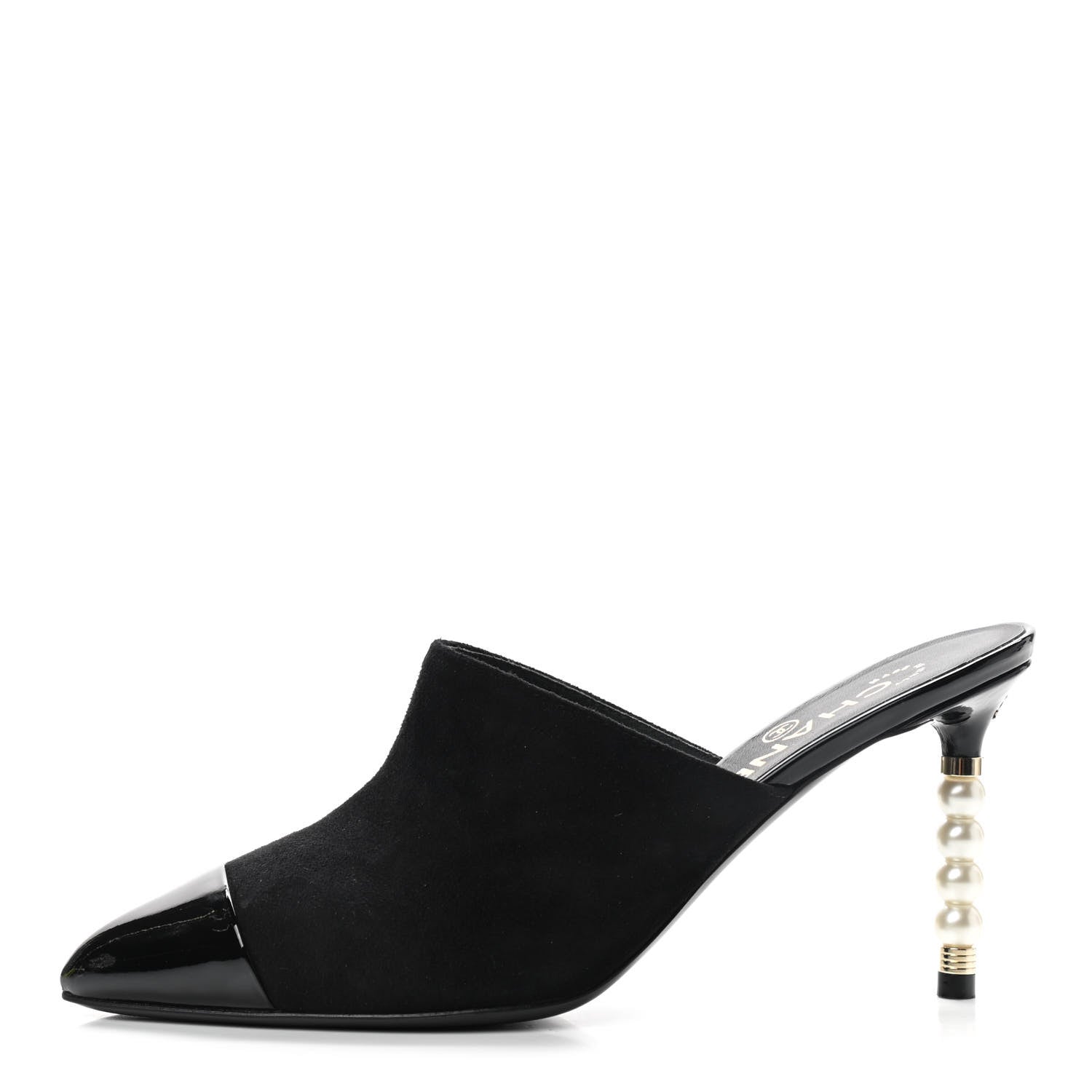 Chanel Suede Patent Calfskin Cap Toe Pearl Mule 36 Black 1 of 9