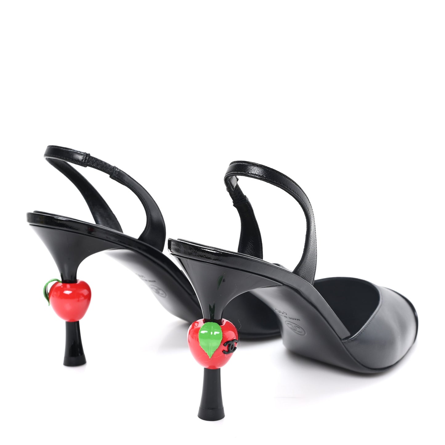 Lambskin Patent Cap Toe CC Apple Slingback Pumps 41 Black