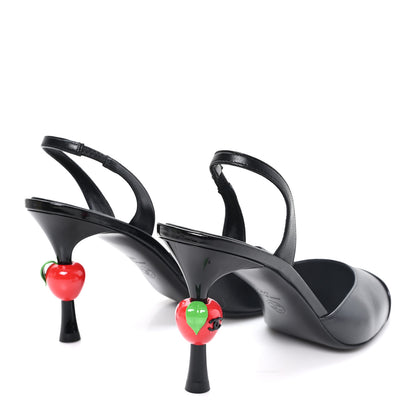 Chanel Lambskin Patent Cap Toe CC Apple Slingback Pumps 41 Black 4 of 8